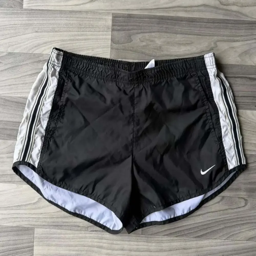 Nike Y2K Running Shorts Size M Black White Striped Athletic Shorts